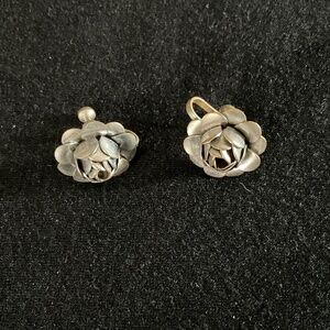Silver-Tone Rose Screw-Back Earrings